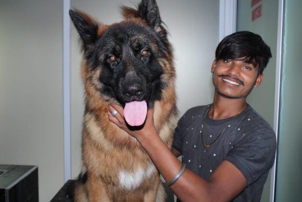 rahul with a big dog
